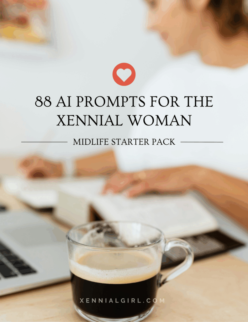 A glass mug of black coffee sits on a desk next to an open laptop, with a woman in the background writing in a notebook. Soft, warm lighting creates a calm and focused midlife working atmosphere.